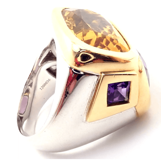 Marina B. 1980s 18KT White & Yellow Gold Amethyst & Citrine Ring side