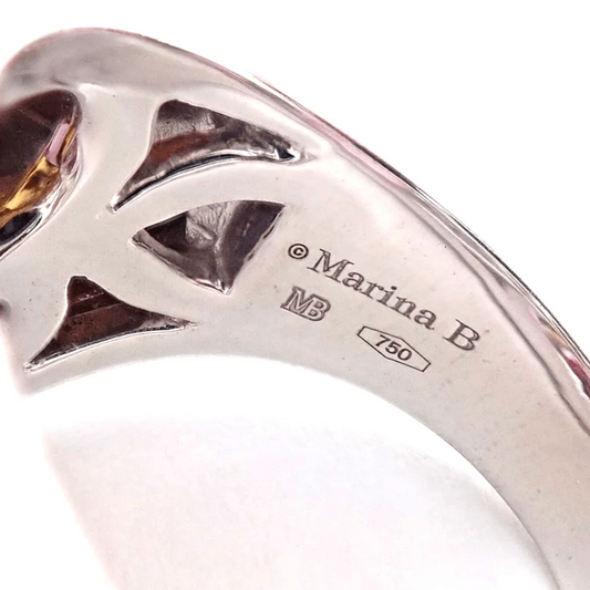 Marina B. 1980s 18KT White & Yellow Gold Amethyst & Citrine Ring signature