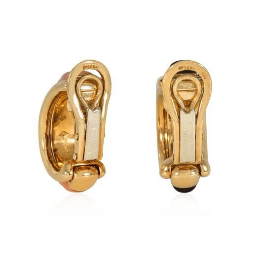 Boucheron Paris Post-1980s 18KT Yellow Gold Coral, Diamond, Onyx & Wood Interchangeable Pluriel Earrings back