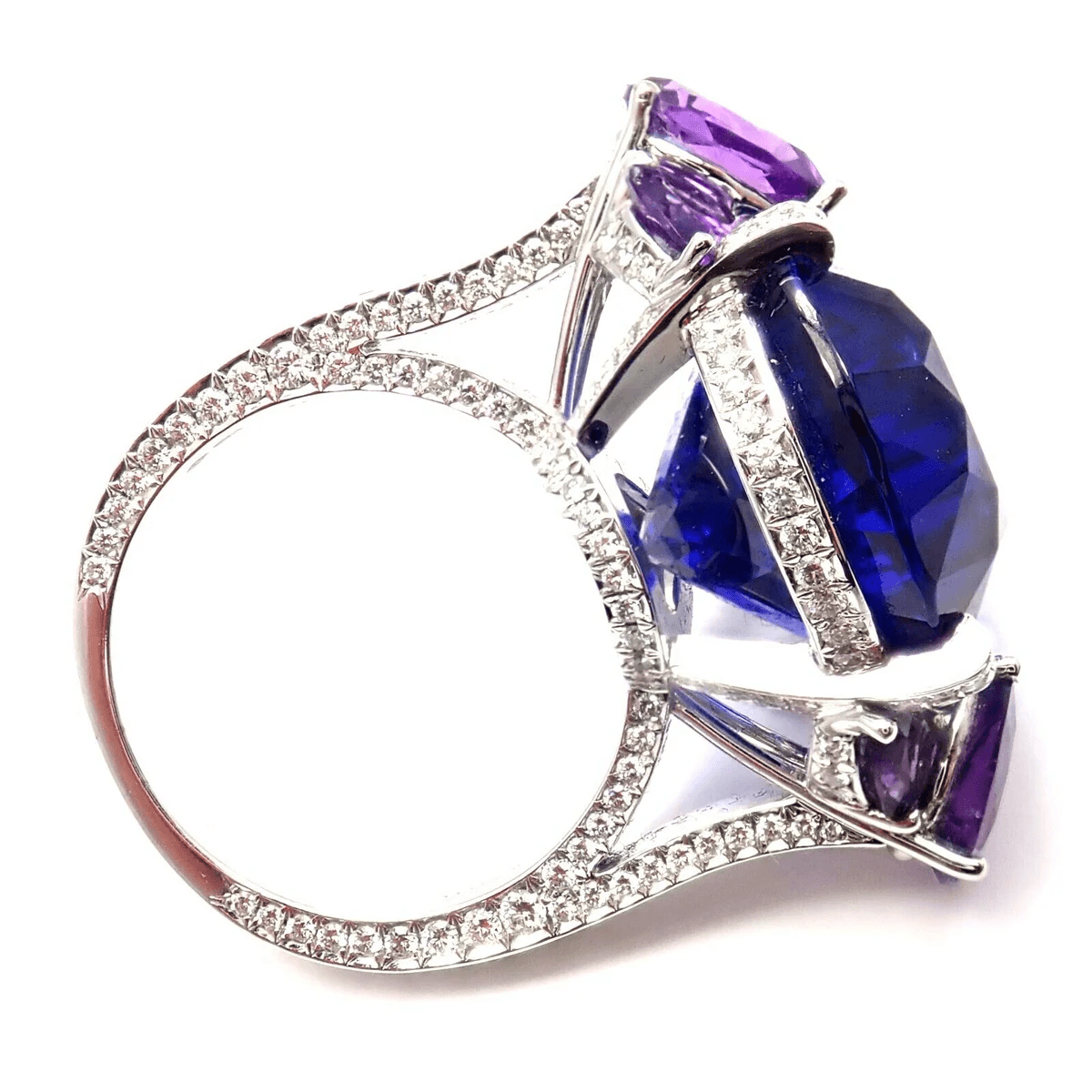 Chopard Post-1980s 18KT White Gold Diamond, Amethyst & Tanzanite Ring profile