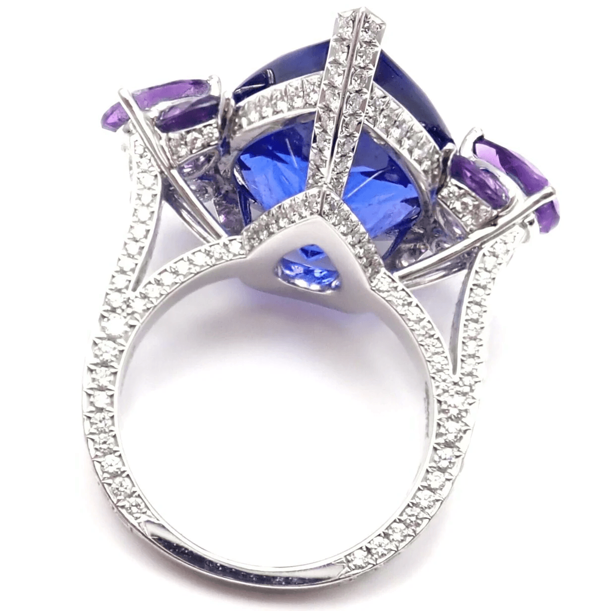 Chopard Post-1980s 18KT White Gold Diamond, Amethyst & Tanzanite Ring profile