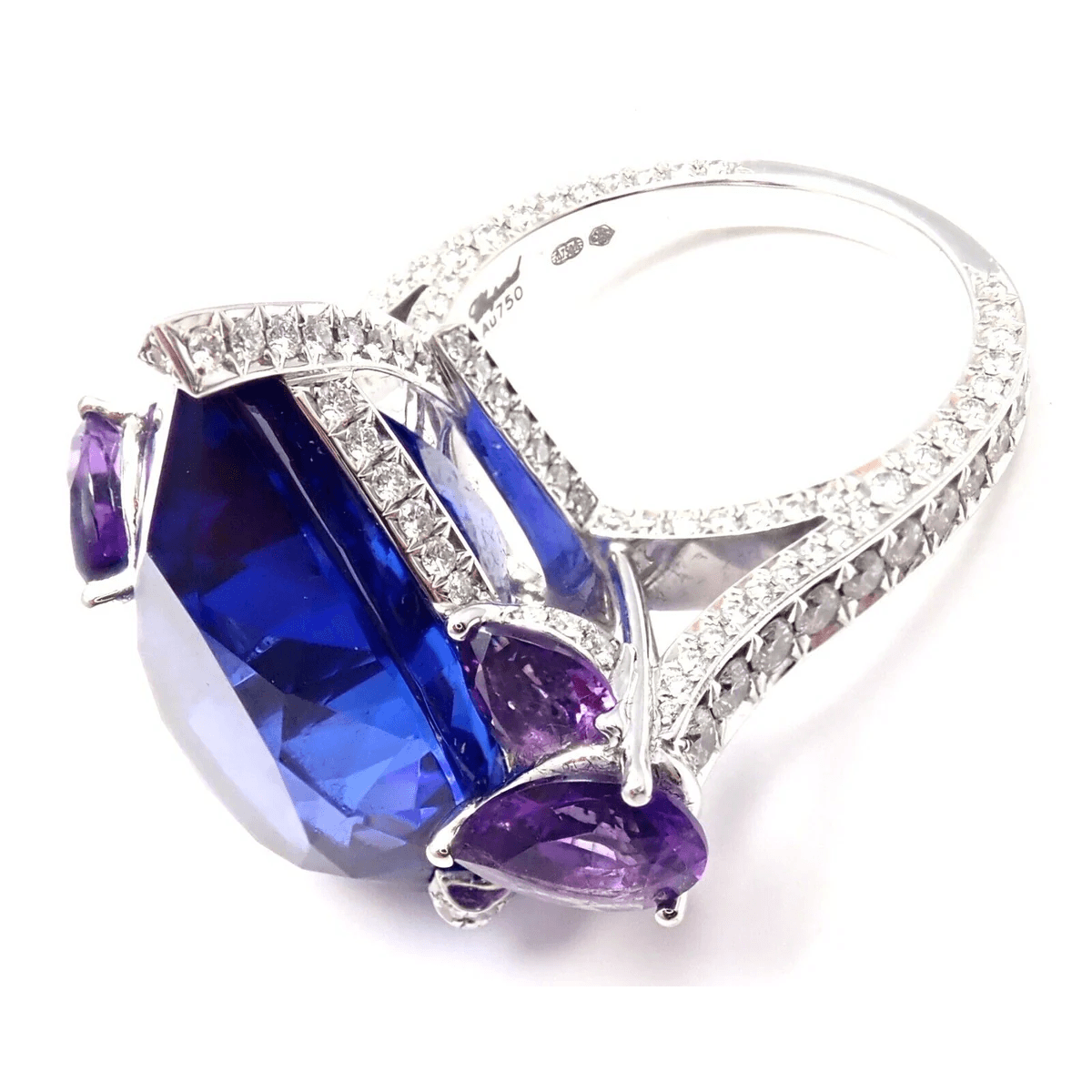 Chopard Post-1980s 18KT White Gold Diamond, Amethyst & Tanzanite Ring side