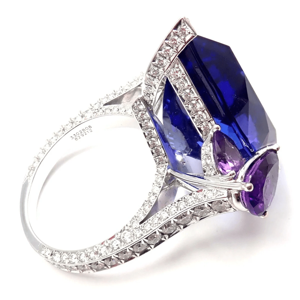 Chopard Post-1980s 18KT White Gold Diamond, Amethyst & Tanzanite Ring side