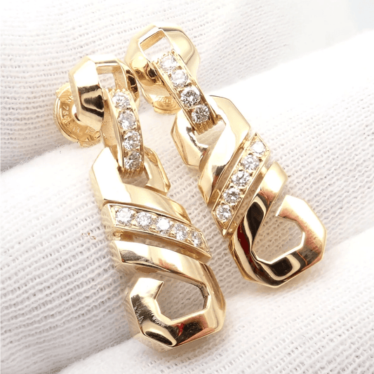 Cartier 1980s 18KT Yellow Gold Diamond Fox Trot Earrings front