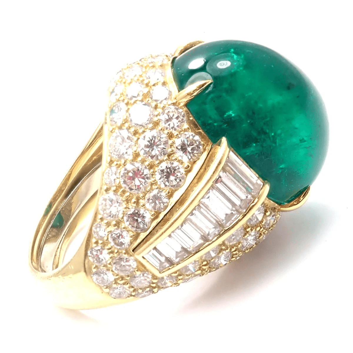 David Webb 1980s 18KT Yellow Gold Diamond & Emerald Ring side