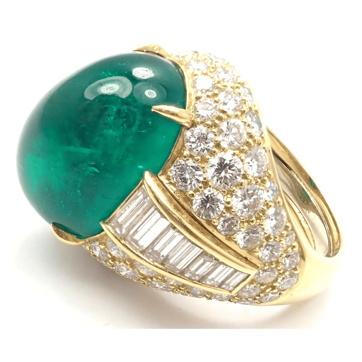 David Webb 1980s 18KT Yellow Gold Diamond & Emerald Ring side