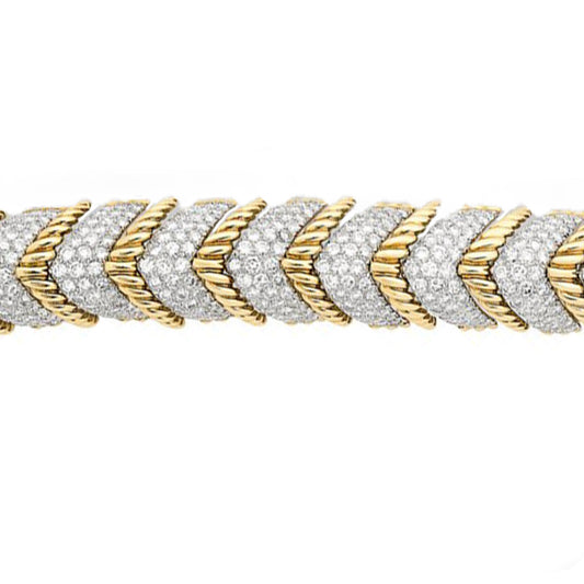 David Webb 1980s Platinum & 18KT Yellow Gold Diamond Bracelet close-up details