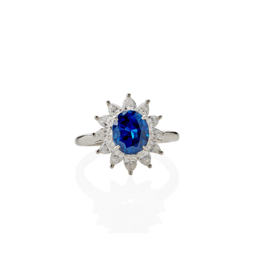 Tiffany & Co. 1980s Platinum Sapphire & Diamond Ring front