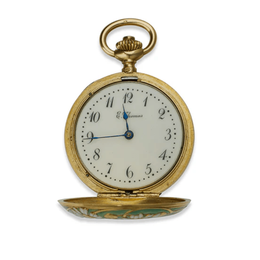 René Lalique Art Nouveau 18KT Yellow Gold Enamel Watch Pendant watch face