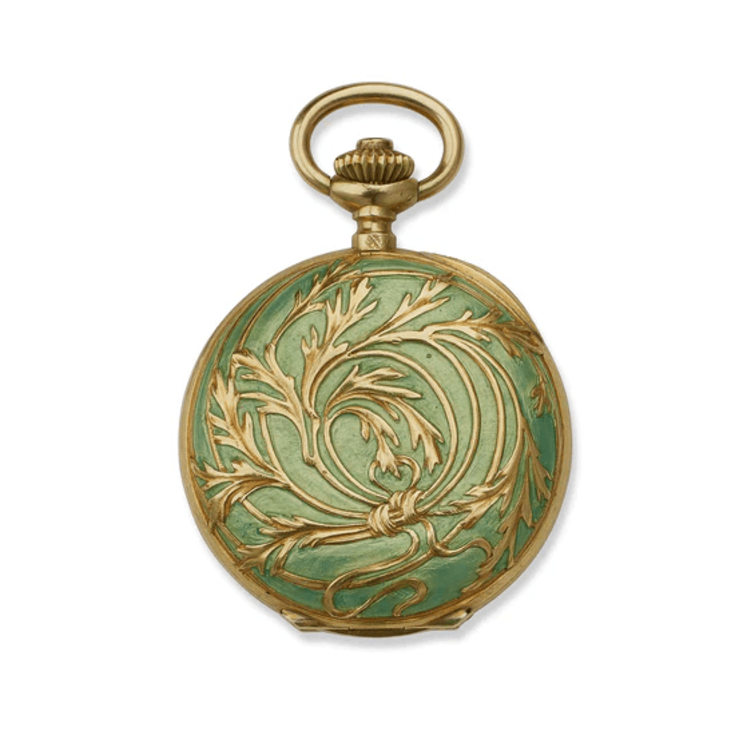 René Lalique Art Nouveau 18KT Yellow Gold Enamel Watch Pendant back