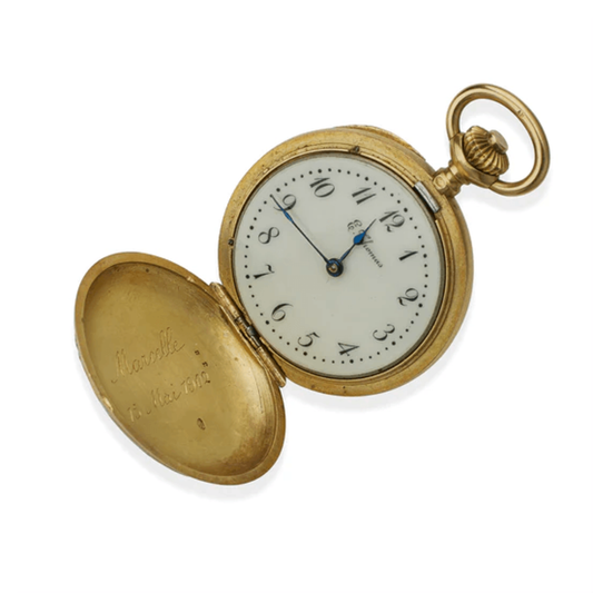René Lalique Art Nouveau 18KT Yellow Gold Enamel Watch Pendant watch face and signature