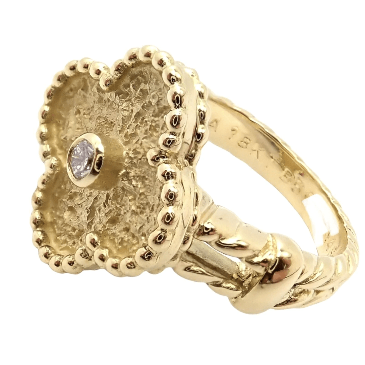 Van Cleef & Arpels Post-1980s 18KT Yellow Gold Diamond Alhambra Ring side