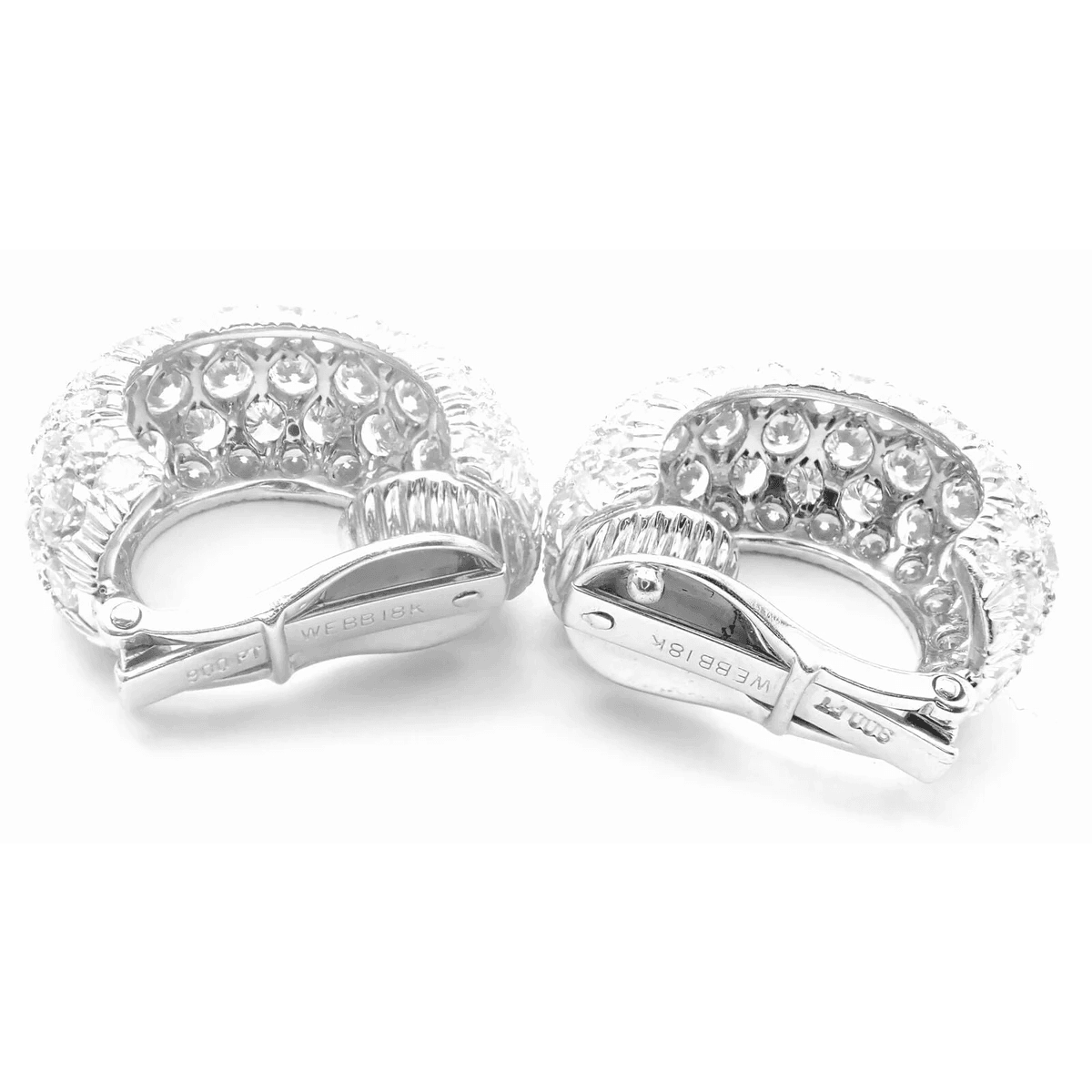 David Webb Post-1980s Platinum & 18KT White Gold Diamond Earrings back and signature