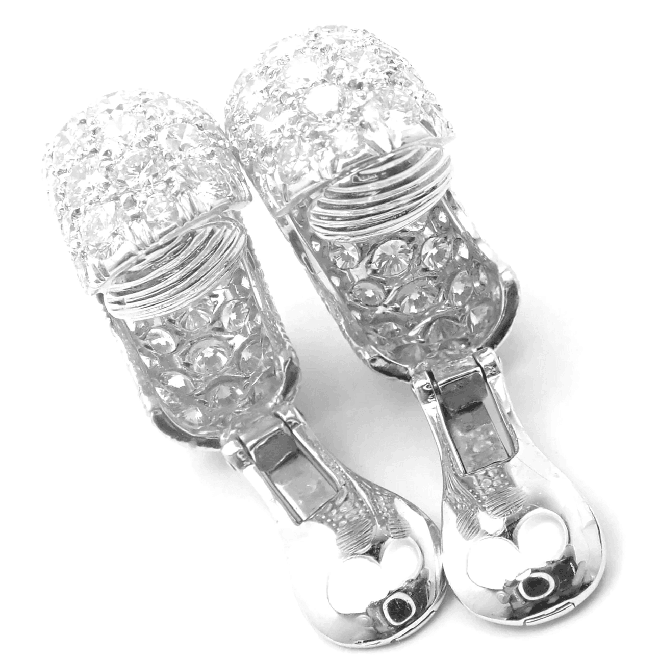 David Webb Post-1980s Platinum & 18KT White Gold Diamond Earrings back