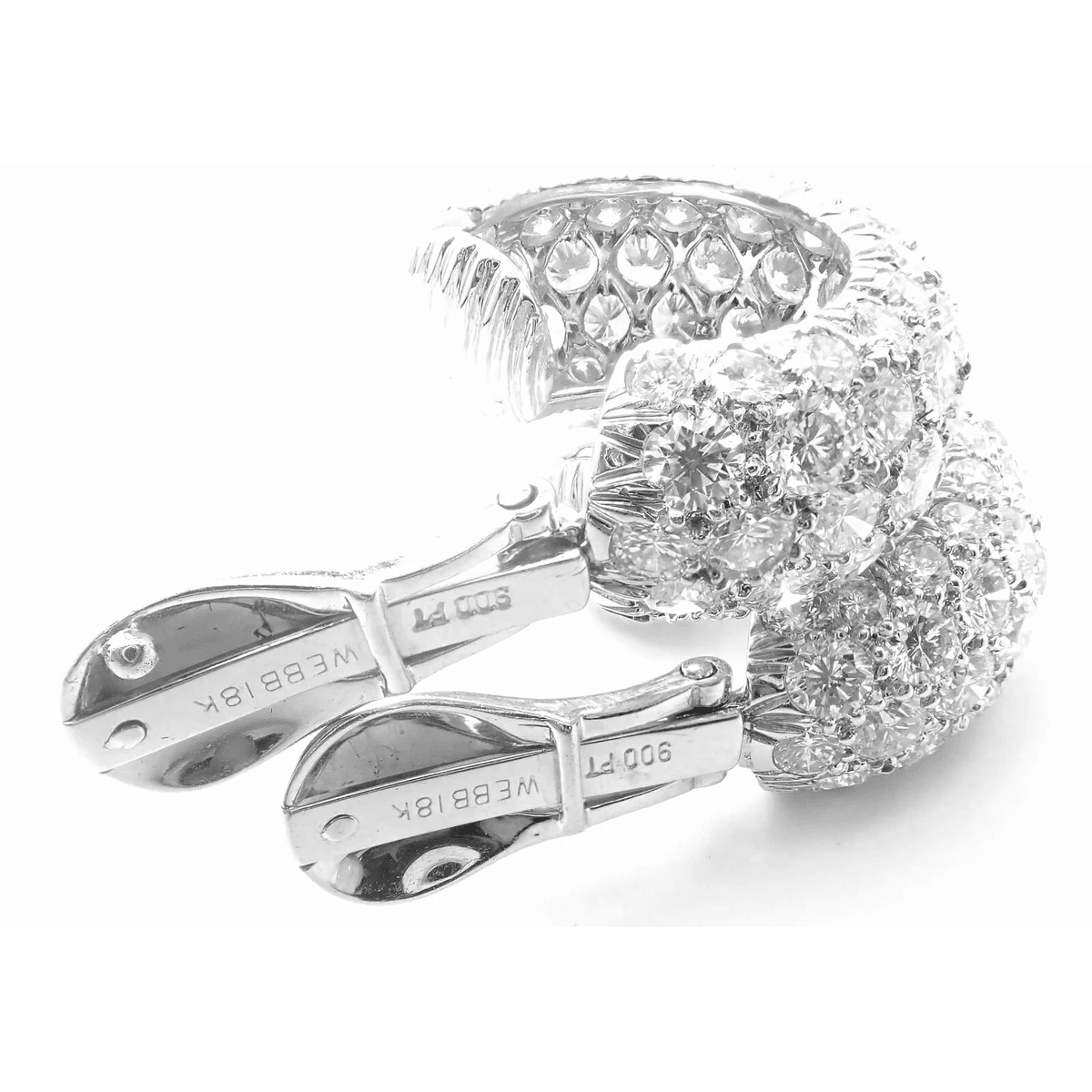 David Webb Post-1980s Platinum & 18KT White Gold Diamond Earrings back and signature