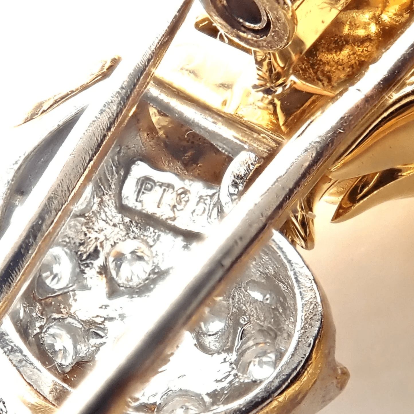 Jean Schlumberger Tiffany & Co. Post-1980s Platinum & 18KT Yellow Gold Diamond Brooch back hallmarks