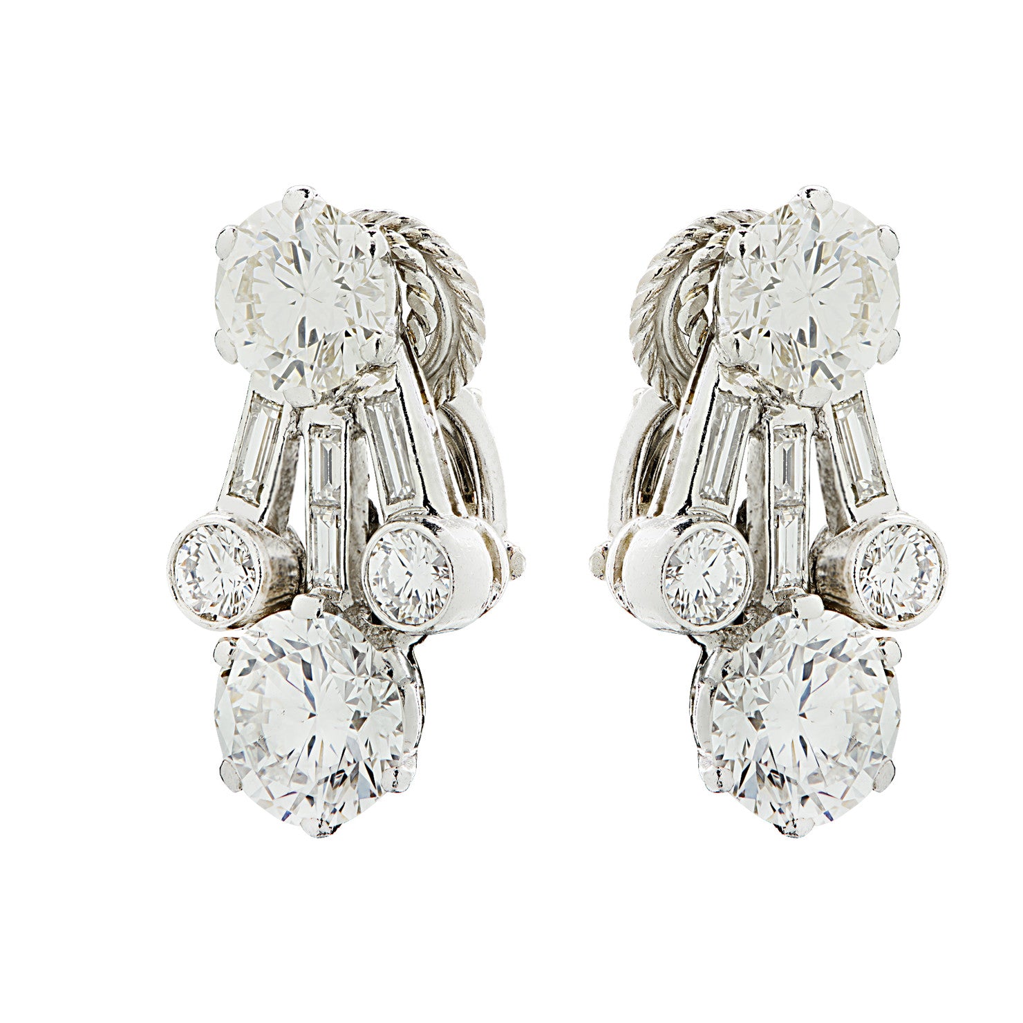 Harry Winston 1970s Platinum Diamond Earrings front