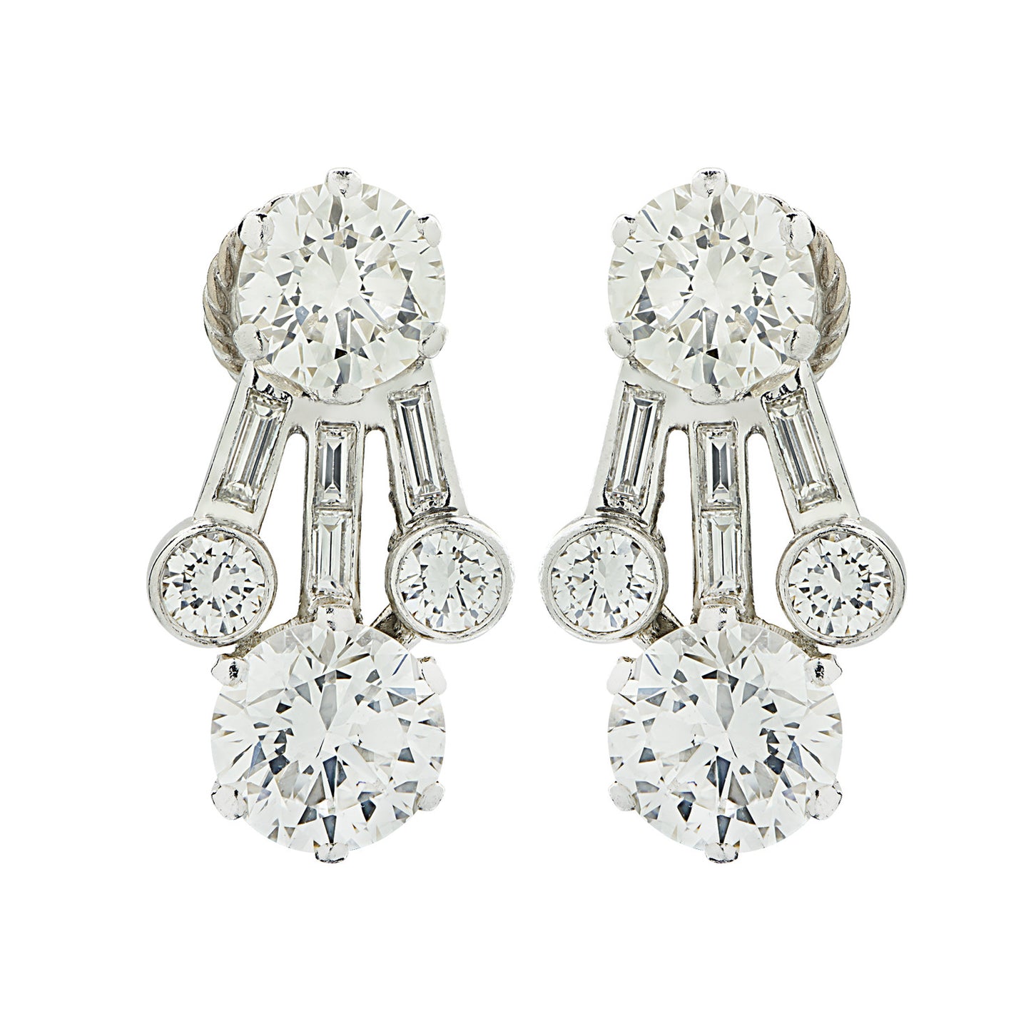 Harry Winston 1970s Platinum Diamond Earrings front