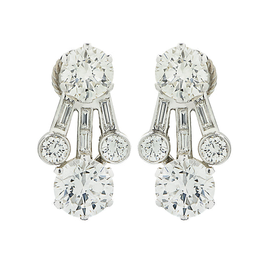 Harry Winston 1970s Platinum Diamond Earrings front