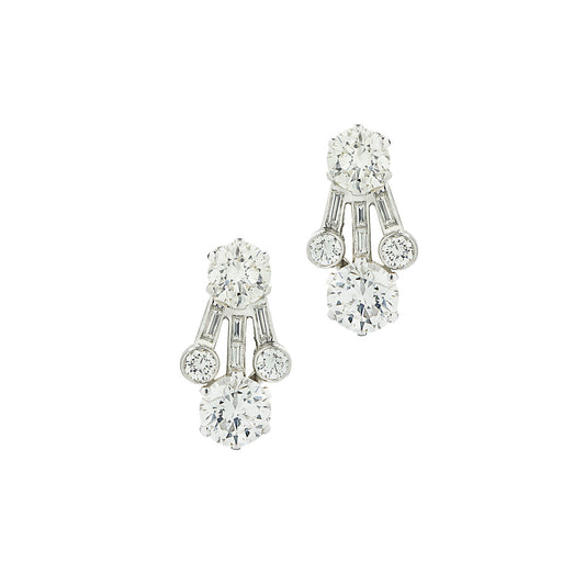 Harry Winston 1970s Platinum Diamond Earrings front