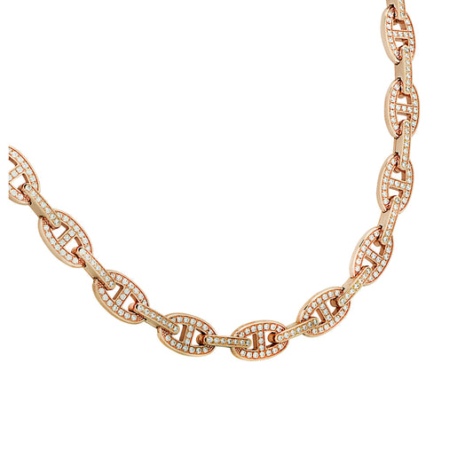 Hermes Post-1980s 18KT Rose Gold Diamond Chaine d' Ancre Enchainee Necklace front