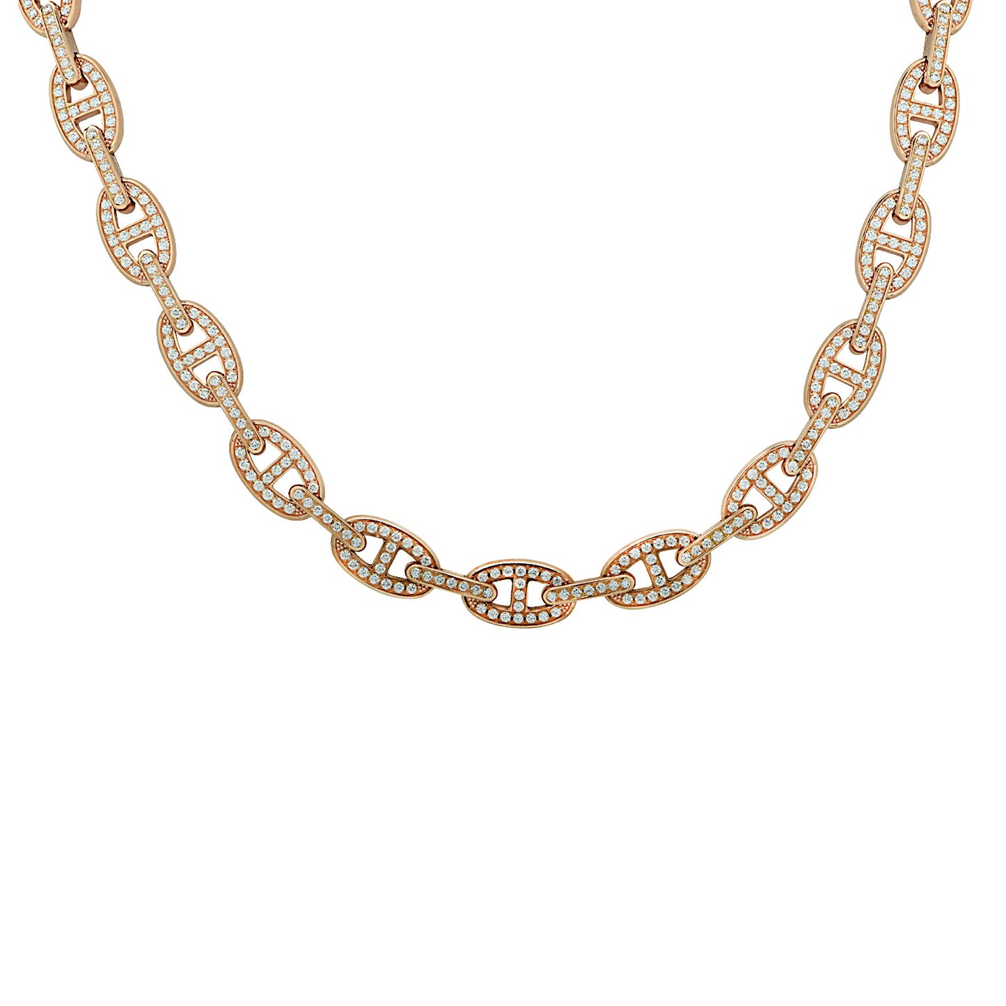 Hermes Post-1980s 18KT Rose Gold Diamond Chaine d' Ancre Enchainee Necklace front