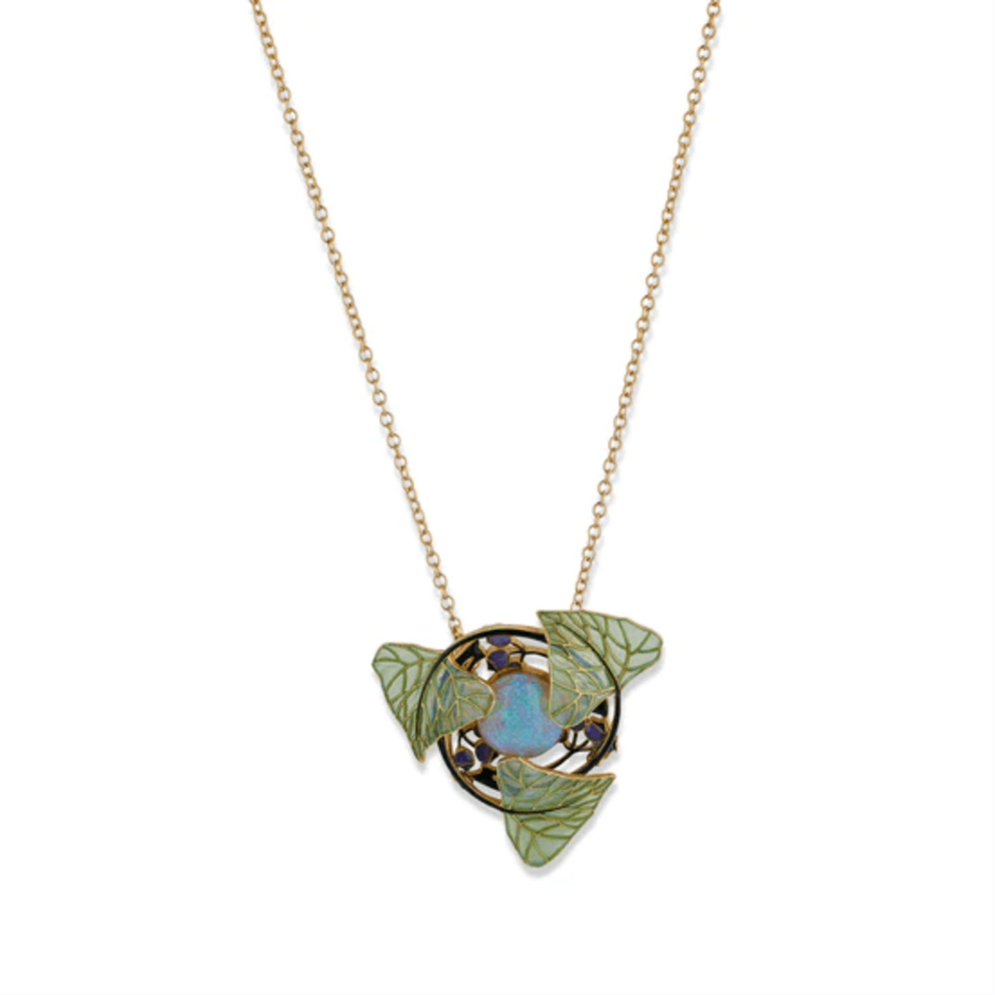 René Lalique Art Nouveau 18KT Yellow Gold Opal & Enamel Plique-à-jour Necklace front