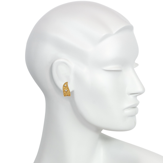 Georges Lenfant French 1960s 18KT Yellow Gold Diamond Earrings on ear