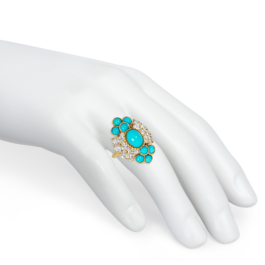 Boucheron Paris 18KT Yellow Gold Turquoise & Diamond Ring on finger