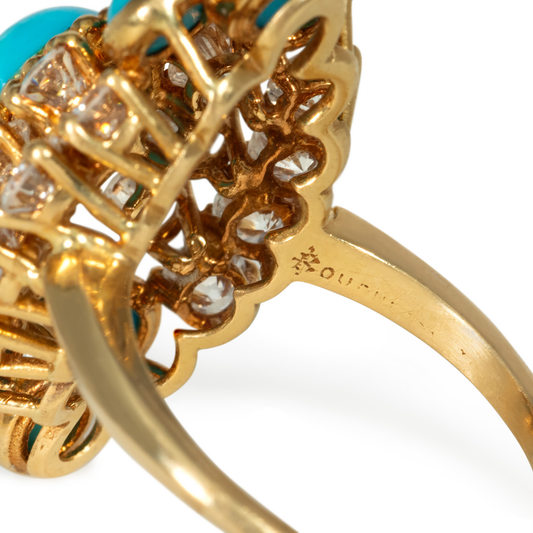 Boucheron Paris 18KT Yellow Gold Turquoise & Diamond Ring close-up details