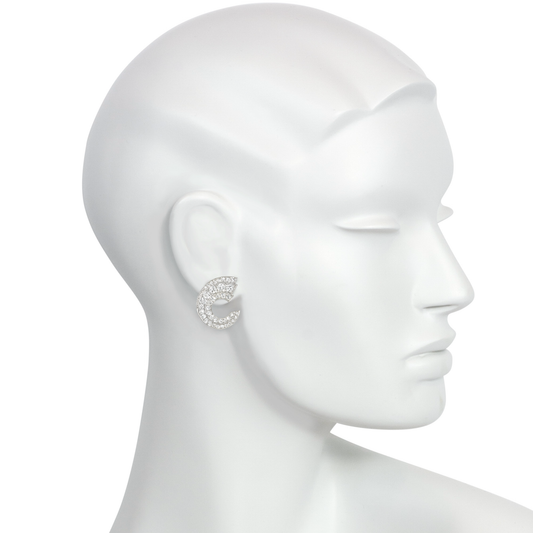 Art Deco Platinum Diamond Earrings on ear