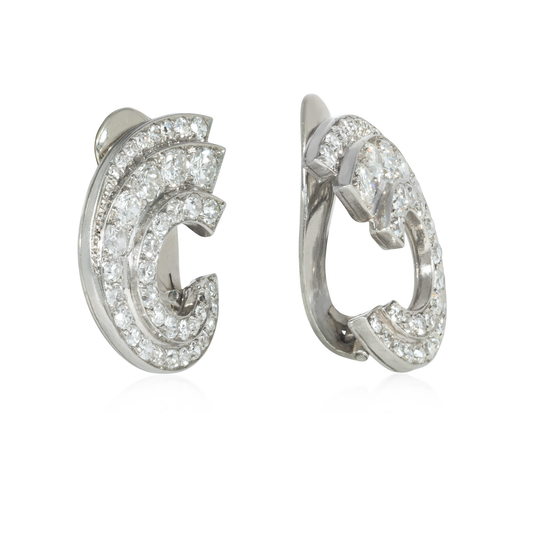 Art Deco Platinum Diamond Earrings side