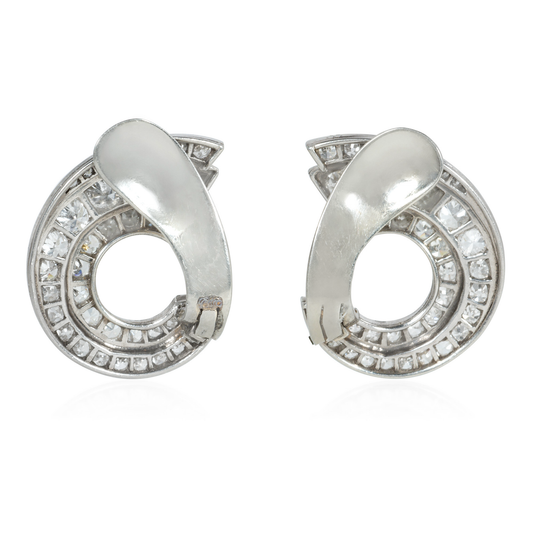 Art Deco Platinum Diamond Earrings back