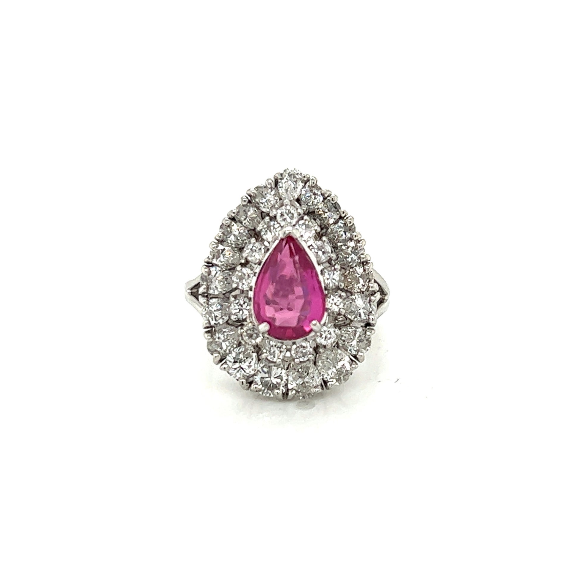 Post-1980s Platinum Pink Sapphire & Diamond Ring front view