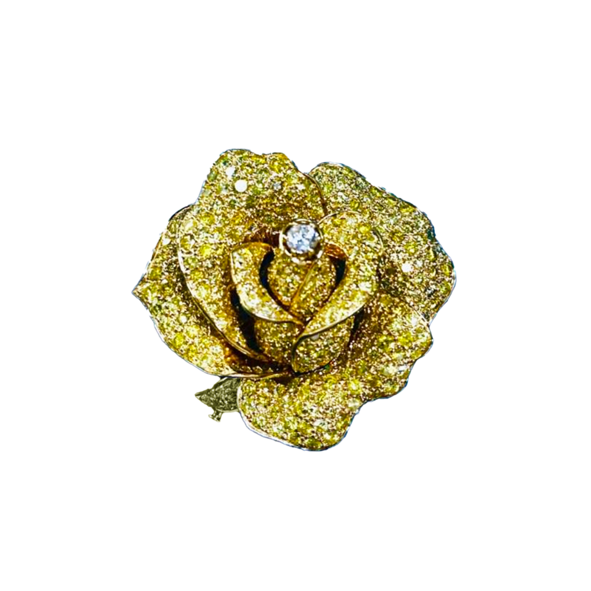 Sabbadini Post-1980s 18KT Yellow Gold Yellow Diamond Rose Brooch front