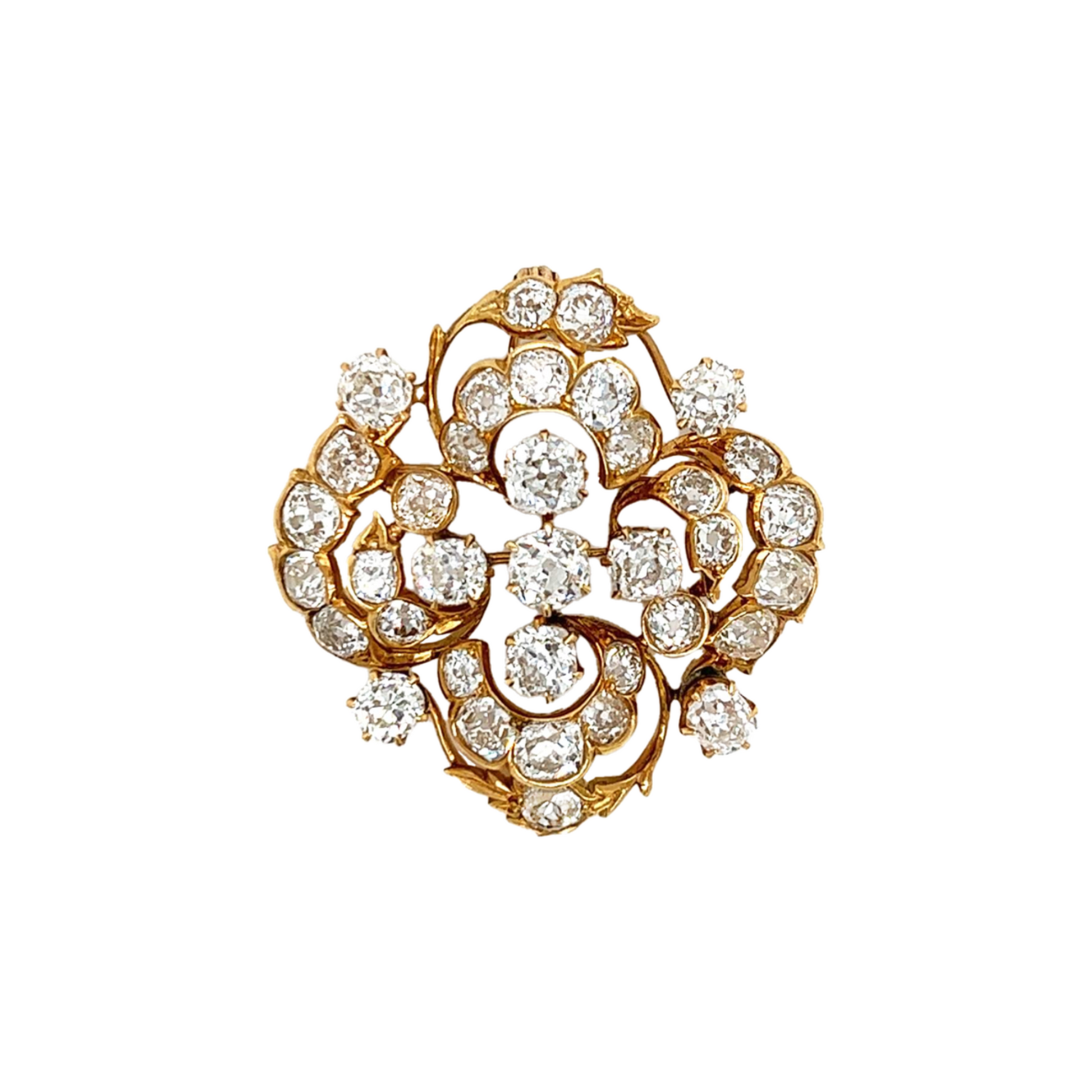 Victorian 14KT Yellow Gold Diamond Brooch front