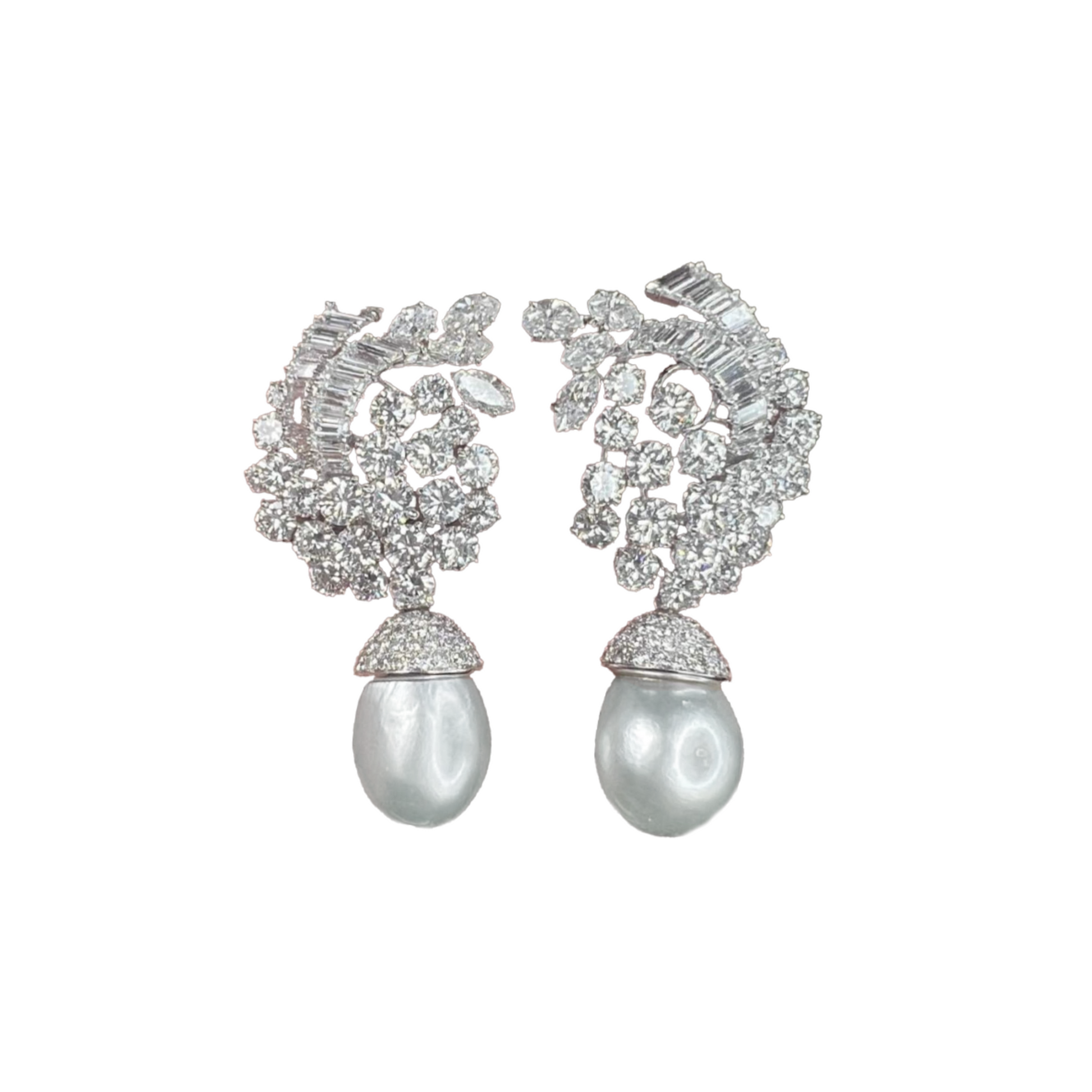 1960s Bulgari Platinum Diamond Natural Pearl Earrings