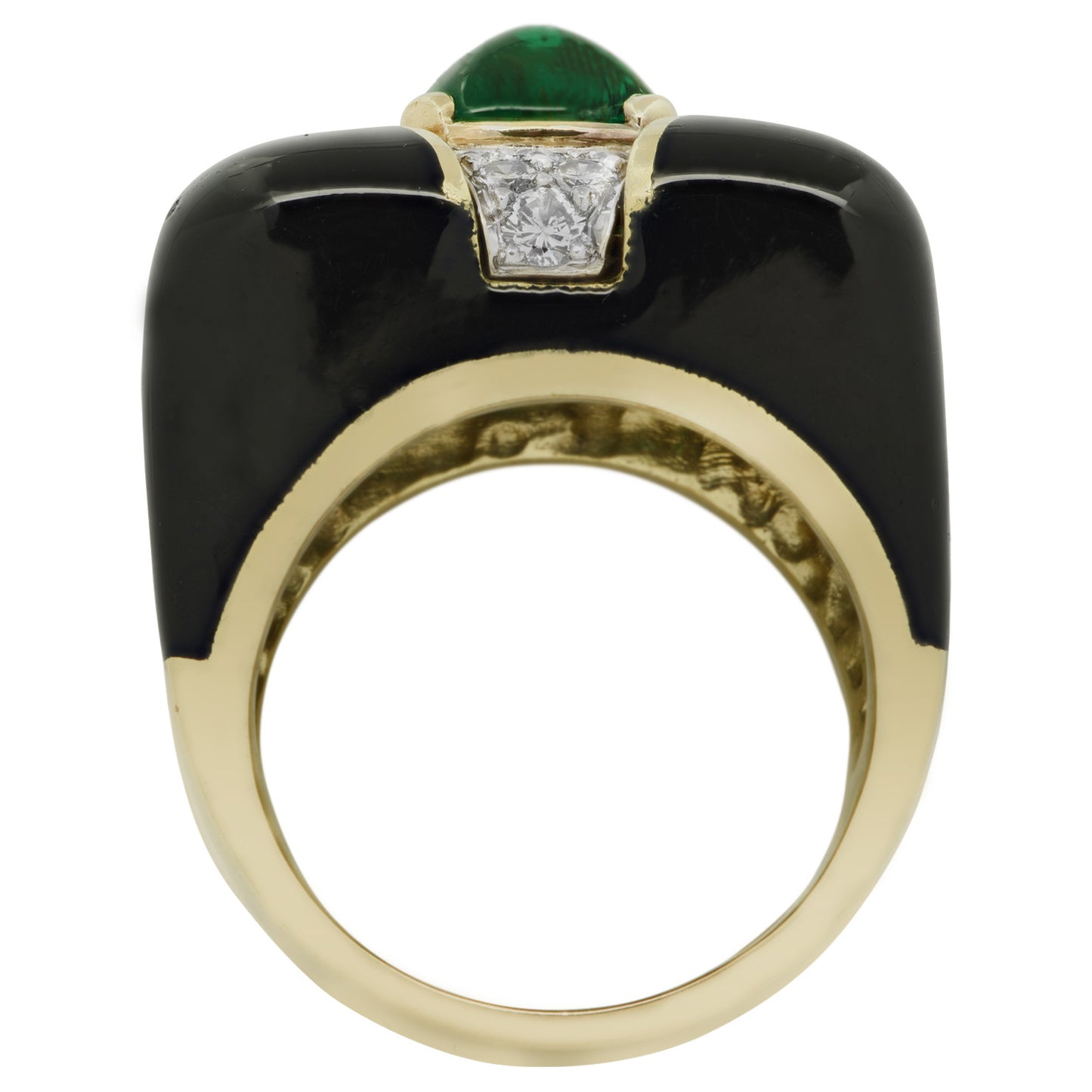 1980s 18KT White & Yellow Gold Emerald, Diamond & Enamel Ring profile