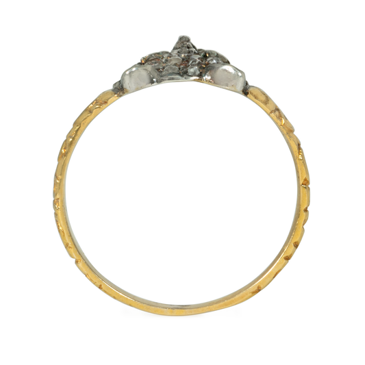 Victorian Silver & 14KT Yellow Gold Diamond & Ruby Fox Ring profile