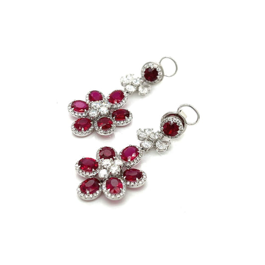 Post-1980s 18KT White Gold Ruby & Diamond Flower Earrings front