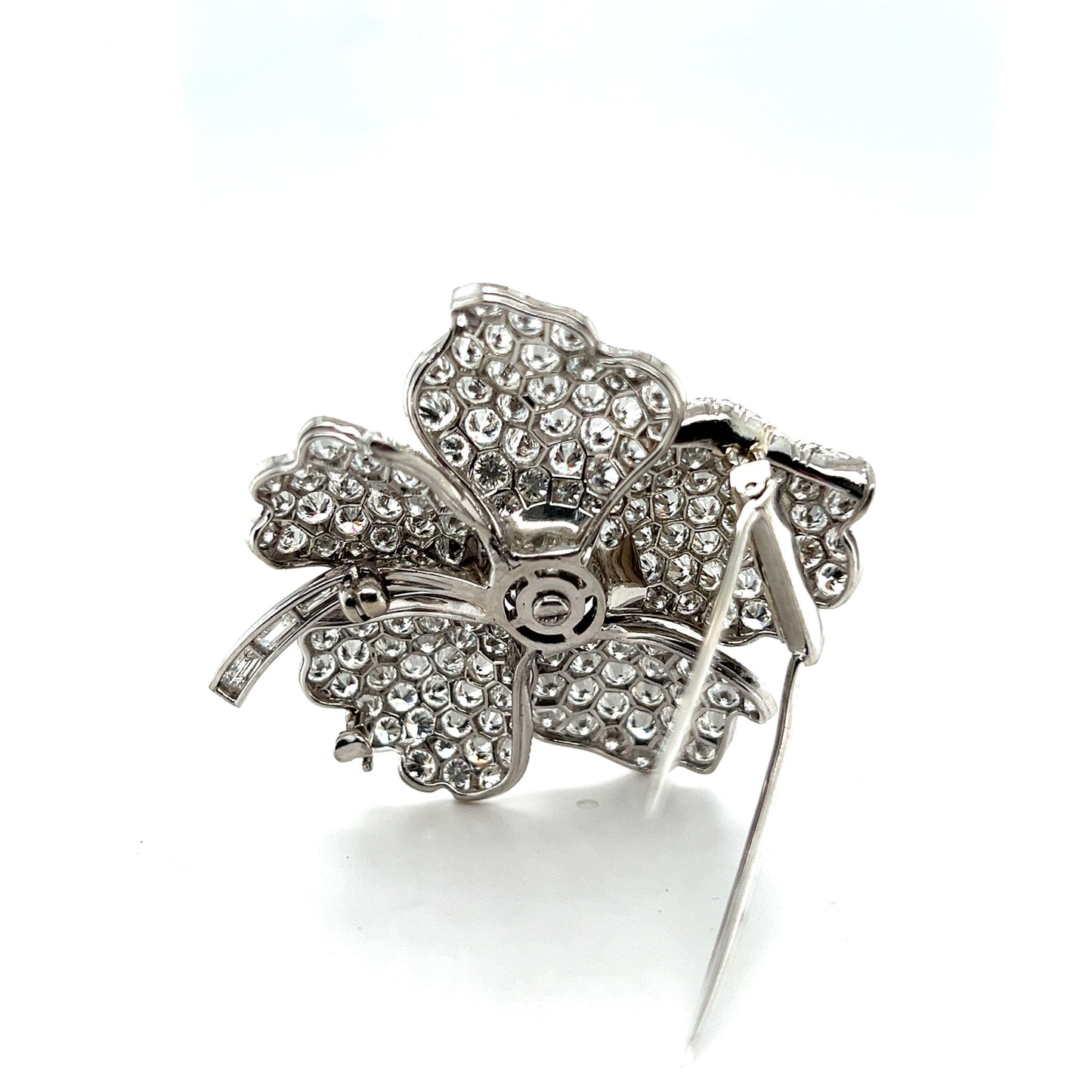 1950s Platinum Diamond Flower Brooch back