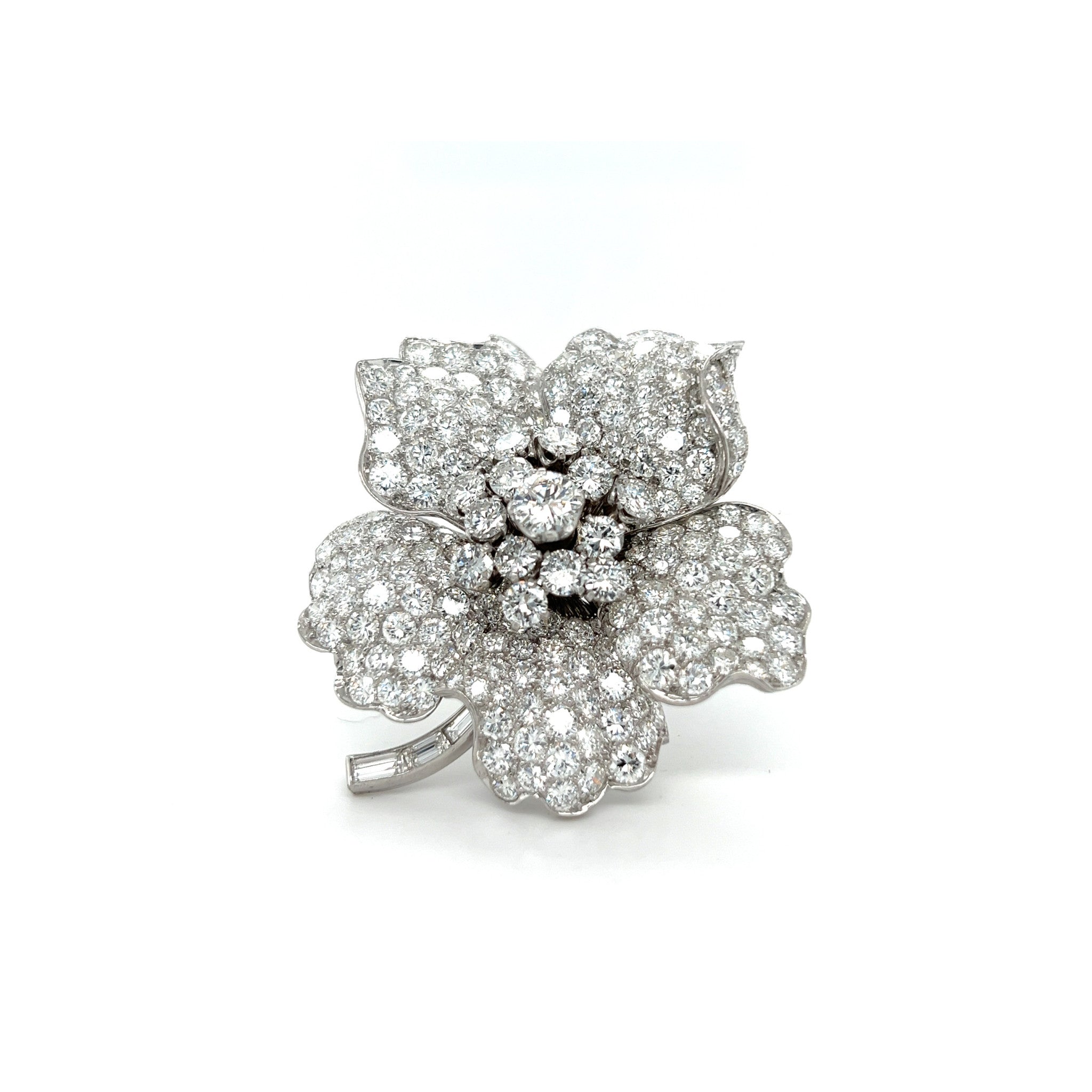 1950s Platinum Diamond Flower Brooch