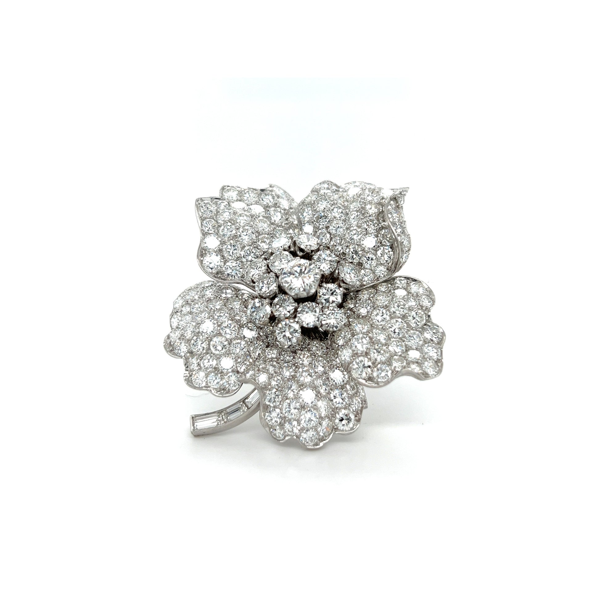 1950s Platinum Diamond Flower Brooch front