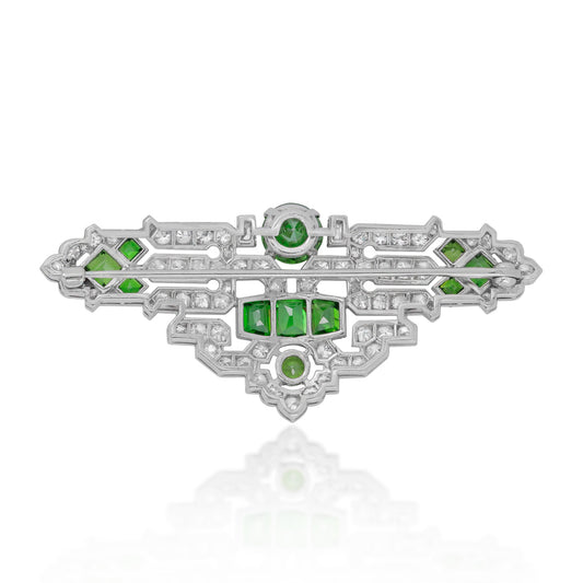 Art Deco Platinum Demantoid Garnet & Diamond Brooch back