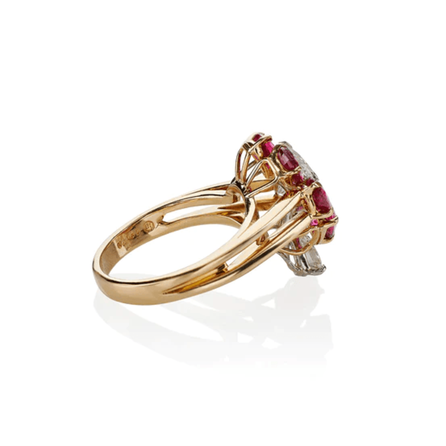 Oscar Heyman Bros 1970s Platinum & 18KT Yellow Gold Diamond & Ruby Ring side