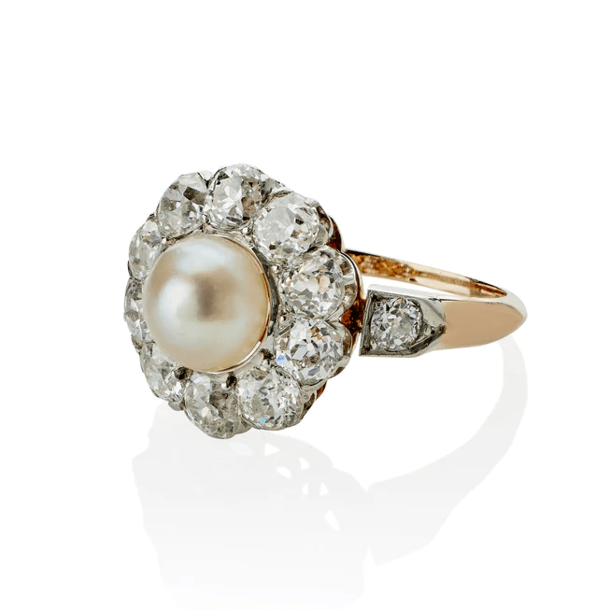 Edwardian Platinum & 18KT Yellow Gold Pearl & Diamond Ring side