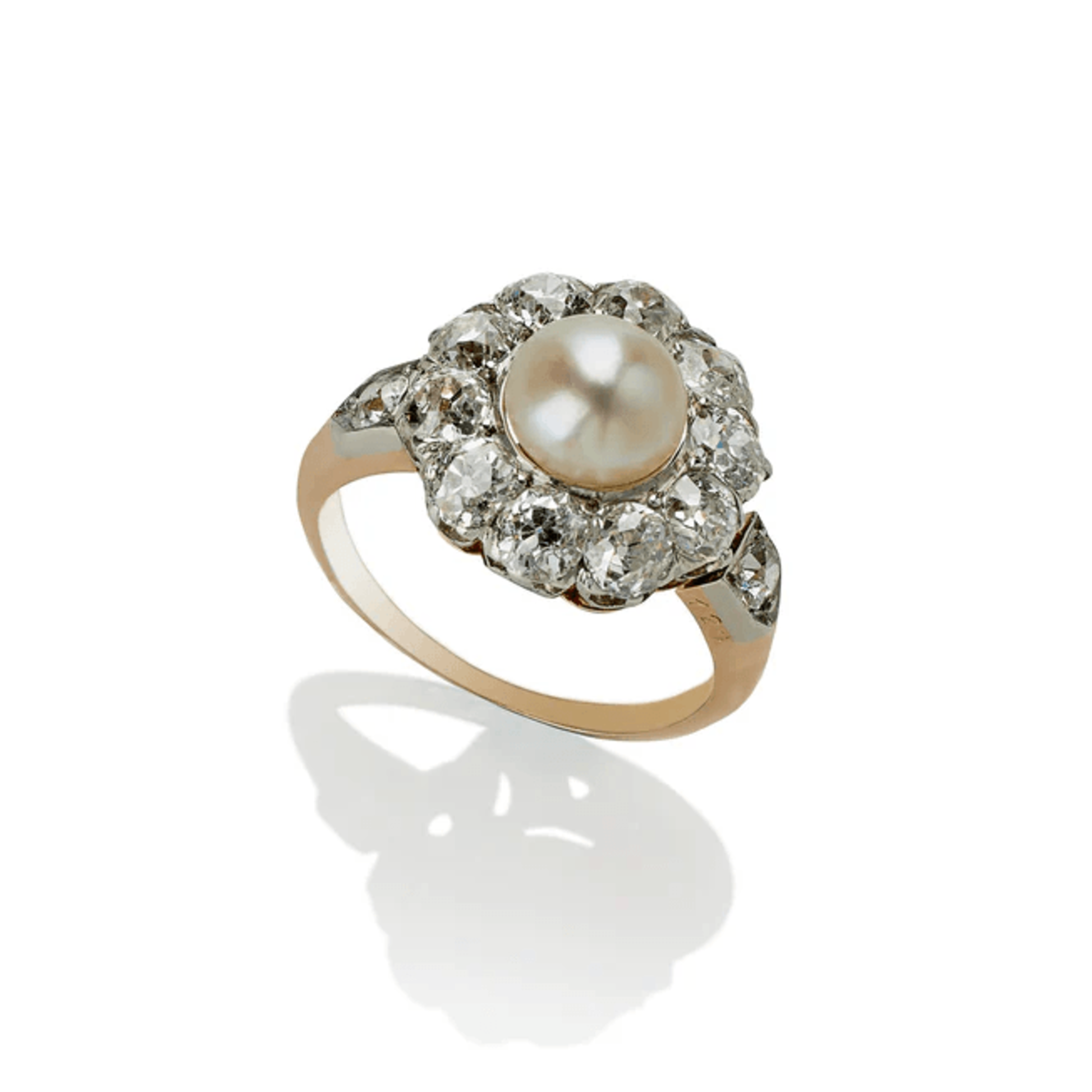 Edwardian Platinum & 18KT Yellow Gold Pearl & Diamond Ring front