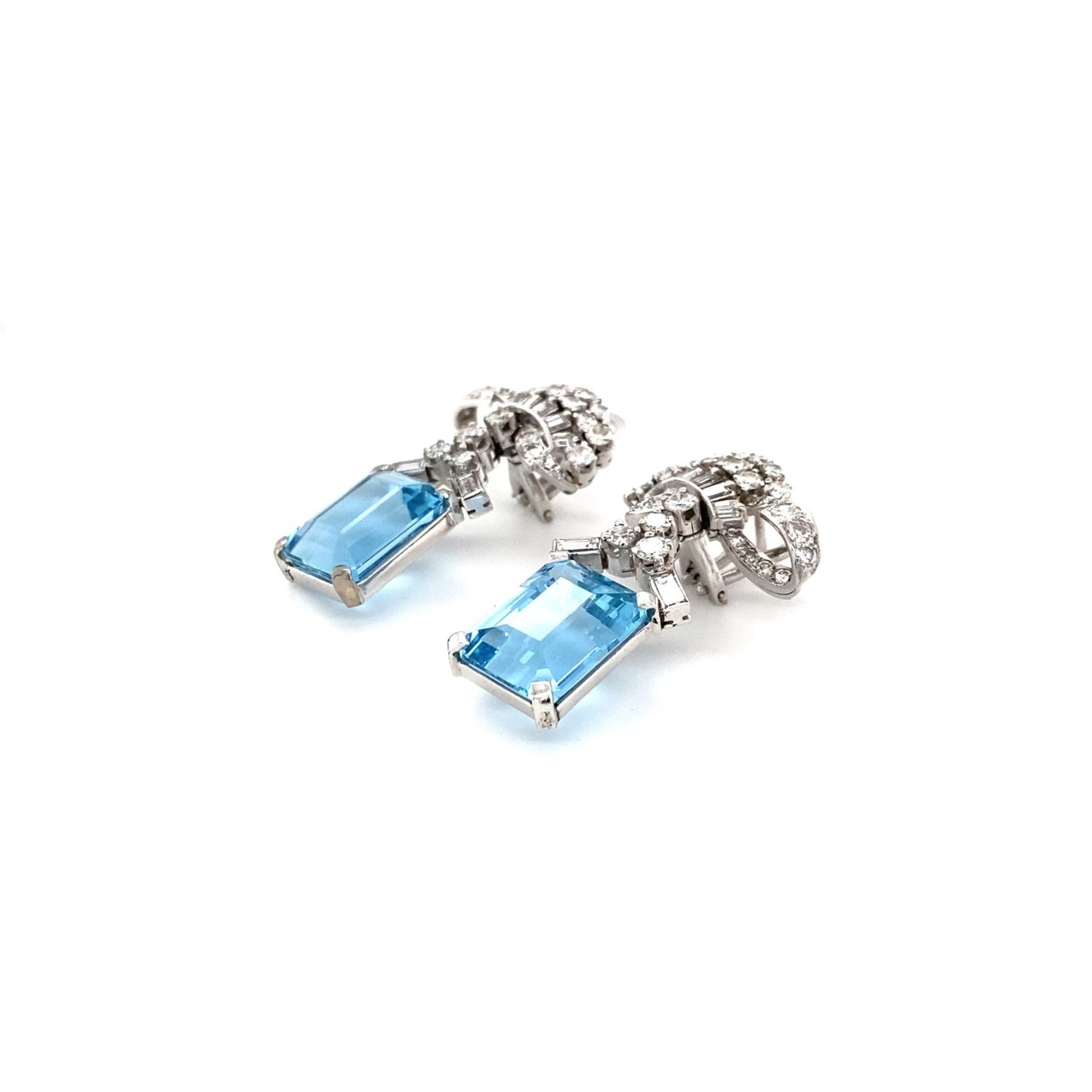 1950s Platinum Aquamarine & Diamond Earrings front