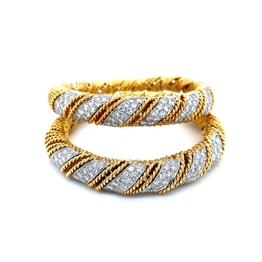 1960s Platinum & 18KT Yellow Gold Diamond Bangle Bracelets front