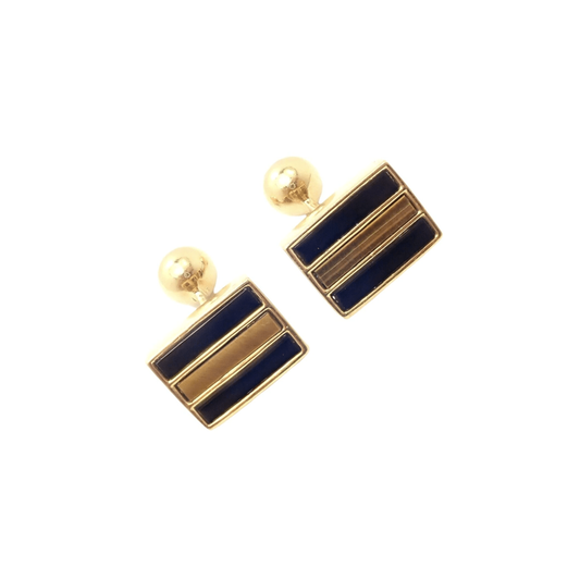 Tiffany & Co. 1980s 18KT Yellow Gold Tiger's Eye & Onyx Cufflinks front